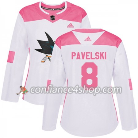 Adidas Maillot de Hockey San Jose Sharks Joe Pavelski 8 2017-2018 Blanc Rose Fashion Authentic - Femme